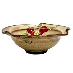 Vintage Small Japanese Hand-Painted Stoneware Pottery Bowl Signed Studio Mark